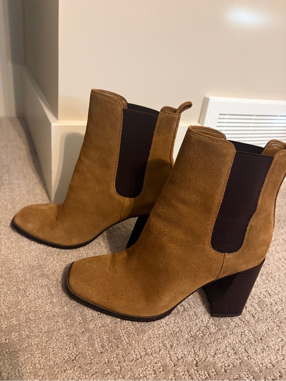 Nine West Cognac Suede Chelsea Ankle Boots
